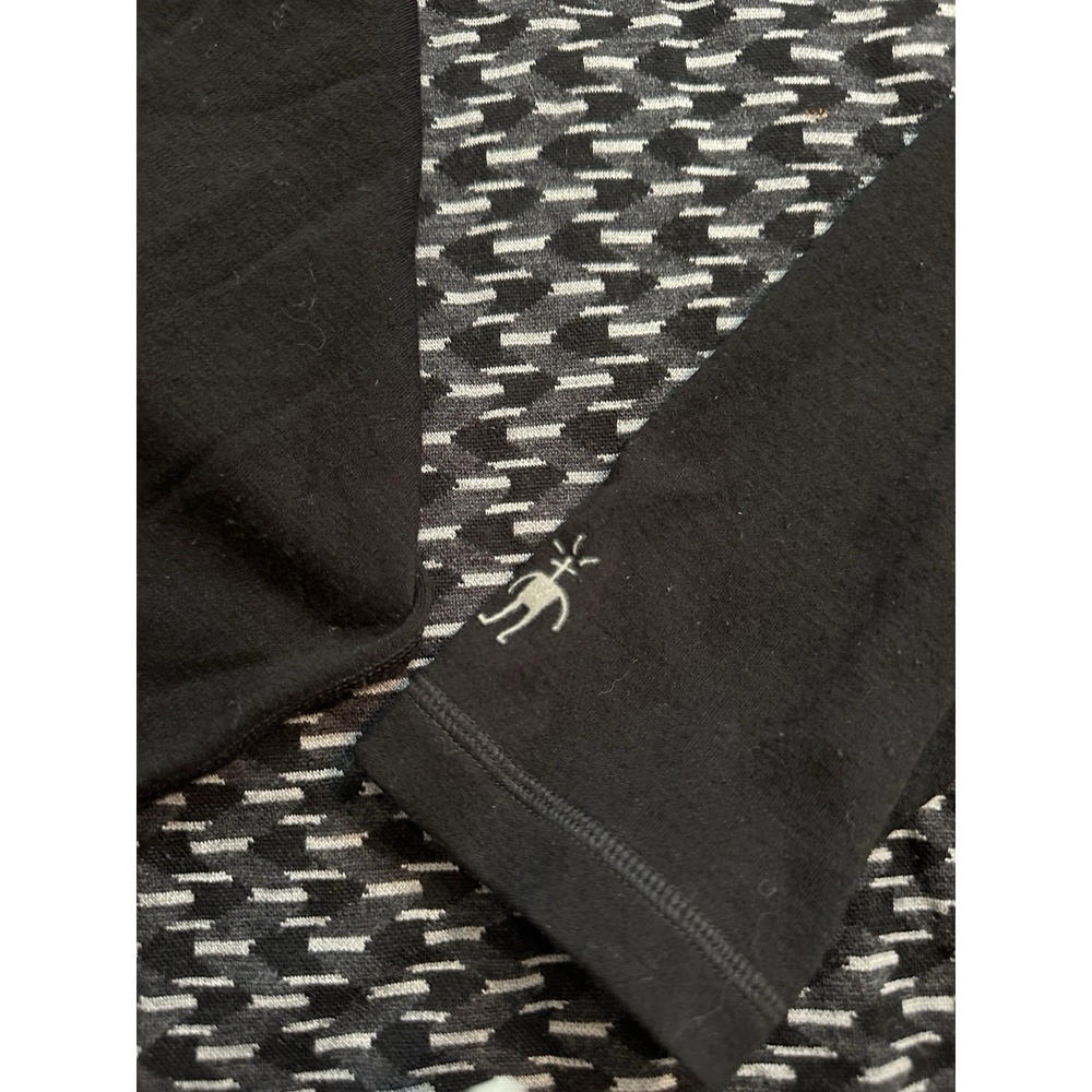Smartwool 100% Merino Wool 1/4 Zip Pullover Men XL Black Geometric Base Layer - Picture 2 of 11